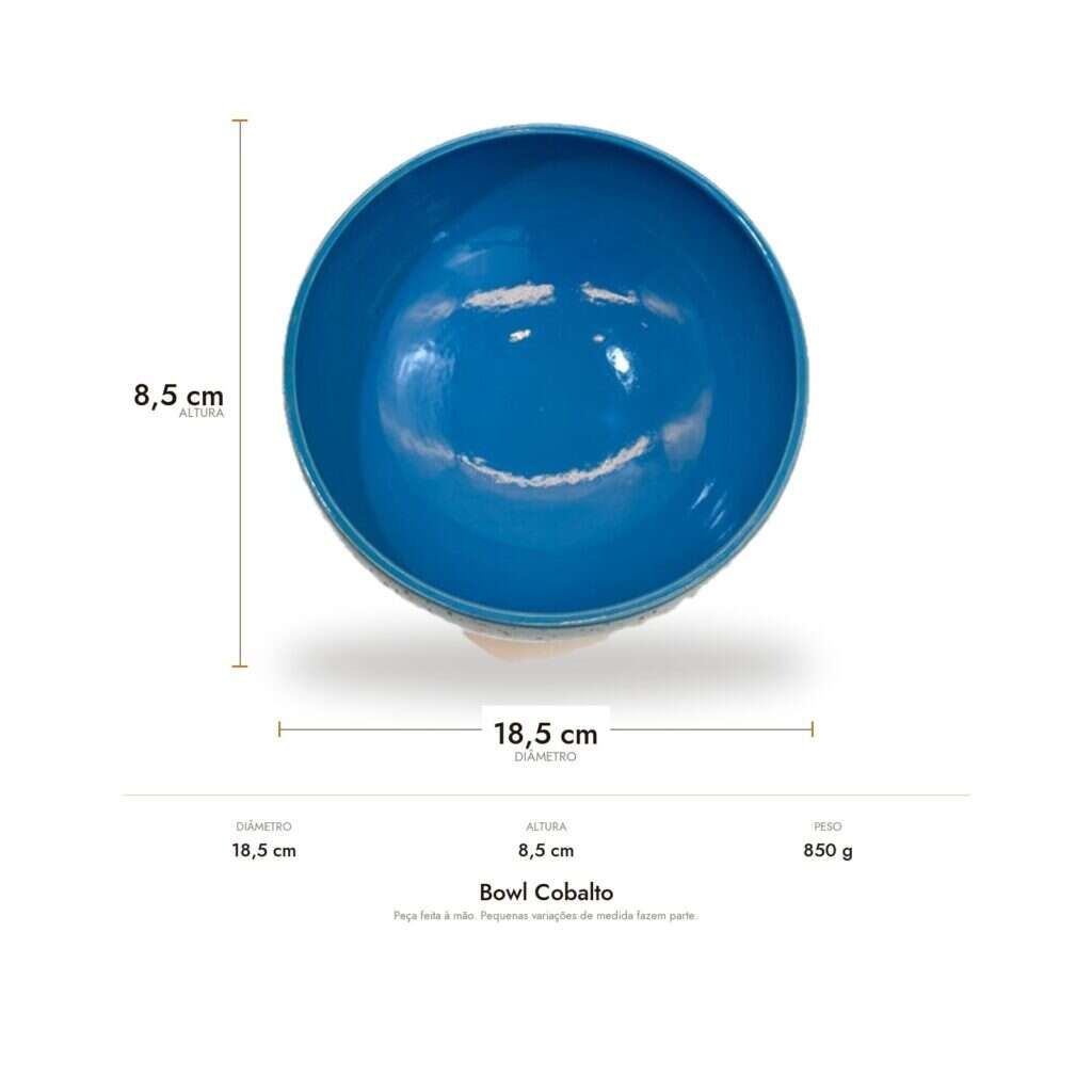 Medidas do Bowl Cobalto: 18,5 cm de diâmetro, 8,5 cm de altura e 850 g