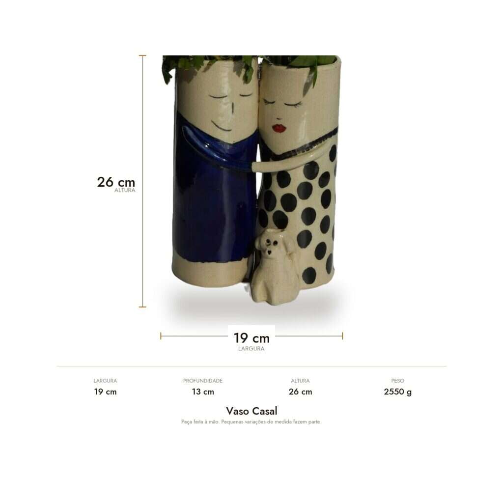 Medidas do Vaso Casal: 19 x 13 cm, 26 cm de altura e 2550 g
